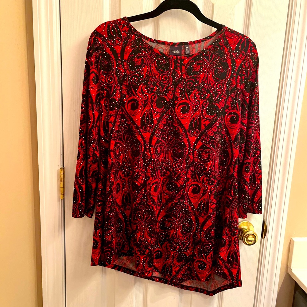 Party time! Pretty red and gold tunic top.